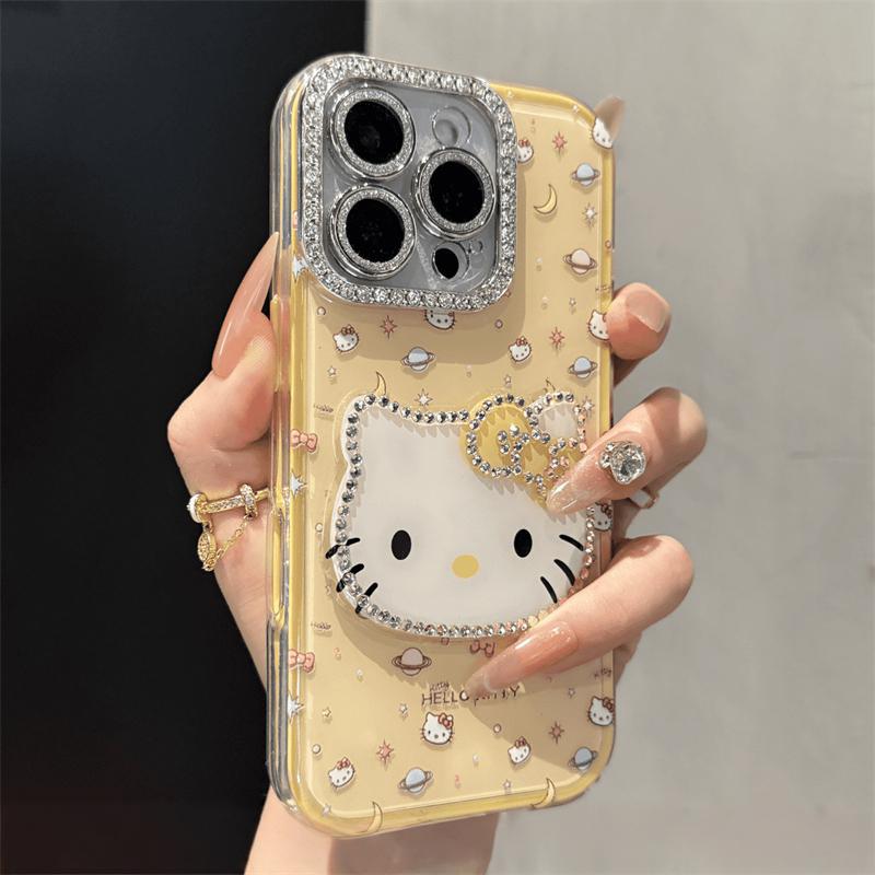 Cute Kitten Makeup Mirror Glitter Phone Case For iPhone 17 16 15 14 13 12 Pro Max Plus 11
