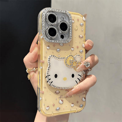 Cute Kitten Makeup Mirror Glitter Phone Case For iPhone 17 16 15 14 13 12 Pro Max Plus 11