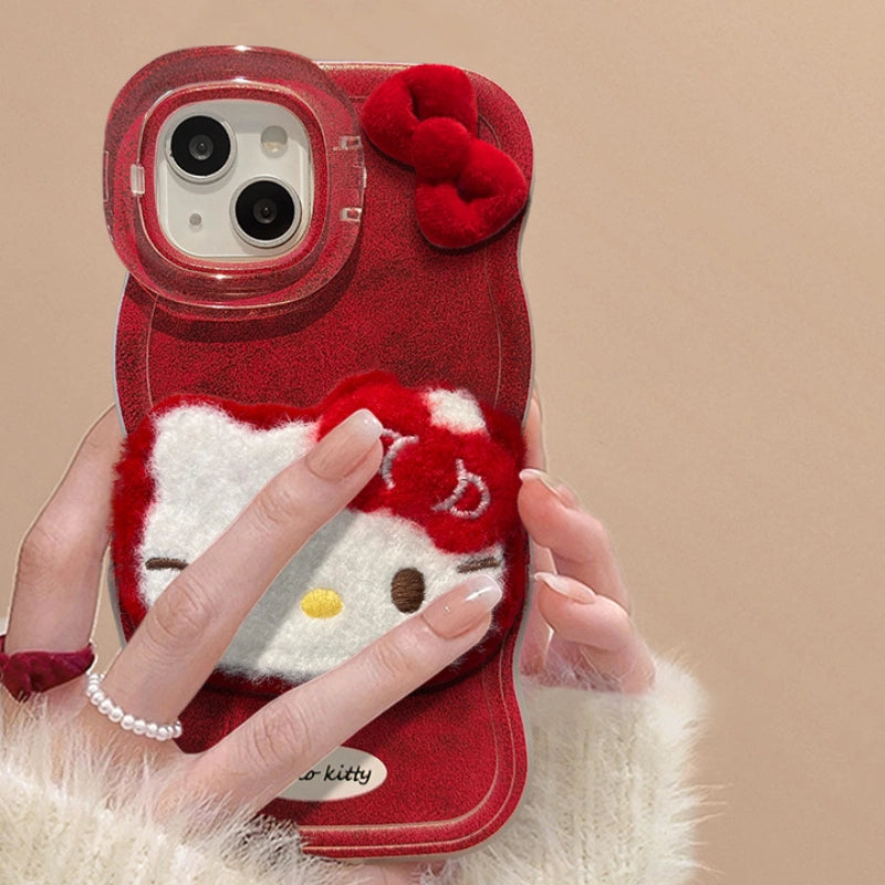 Cute Kitty Cat Plush Bracelet Phone Case For iPhone 17 16 15 14 13 12 Pro Max Plus 11 XR X