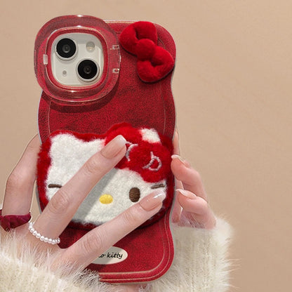 Cute Kitty Cat Plush Bracelet Phone Case For iPhone 17 16 15 14 13 12 Pro Max Plus 11 XR X