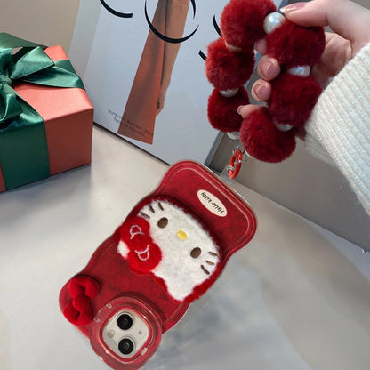 Cute Kitty Cat Plush Bracelet Phone Case For iPhone 17 16 15 14 13 12 Pro Max Plus 11 XR X
