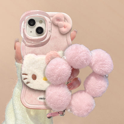 Cute Kitty Cat Plush Bracelet Phone Case For iPhone 17 16 15 14 13 12 Pro Max Plus 11 XR X