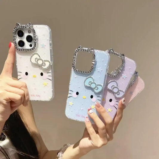 Cute Kitty Diamonds Bow Phone Case For iPhone Back Cover