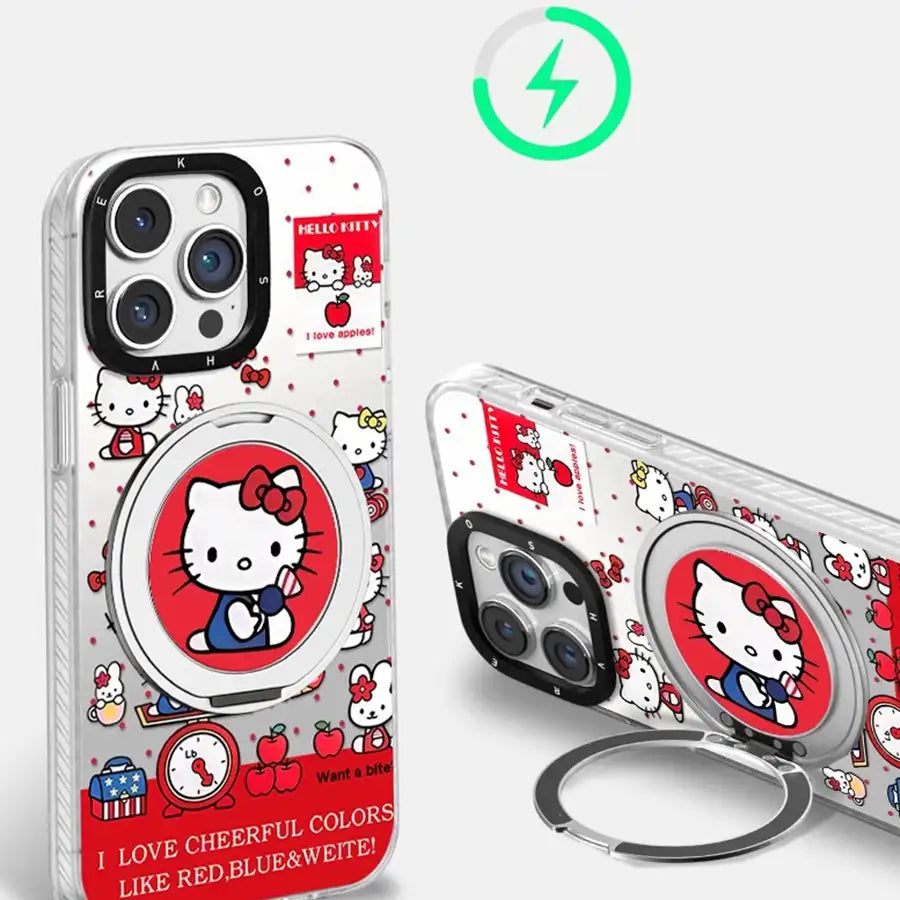 Cute Kitty Magsafe Case For iPhone With 360 Degree Foldable Grip Back Cover