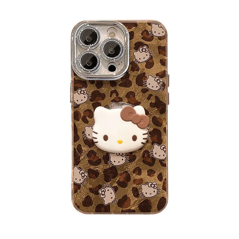 Cute Kitty PopSocket Leopard Phone Case For iPhone With Charm Airbag Phone Grip
