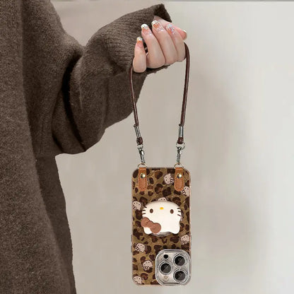 Cute Kitty PopSocket Leopard Phone Case For iPhone With Charm Airbag Phone Grip