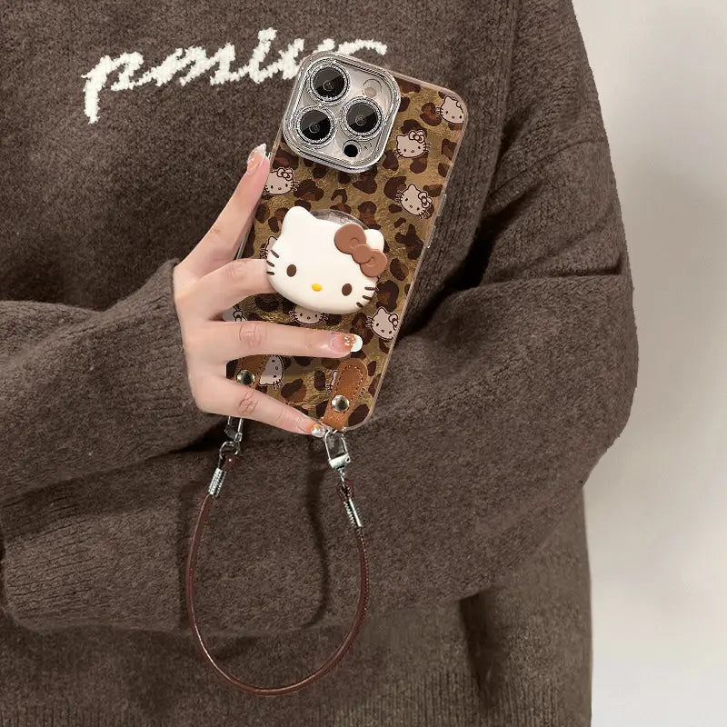 Cute Kitty PopSocket Leopard Phone Case For iPhone With Charm Airbag Phone Grip