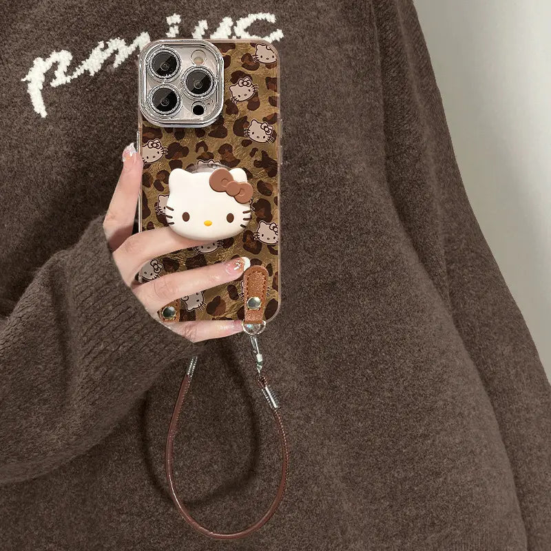 Cute Kitty PopSocket Leopard Phone Case For iPhone With Charm Airbag Phone Grip