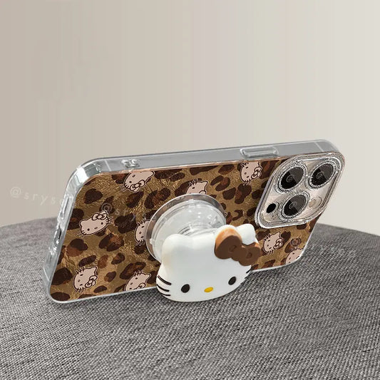 Cute Kitty PopSocket Leopard Phone Case For iPhone With Charm Airbag Phone Grip