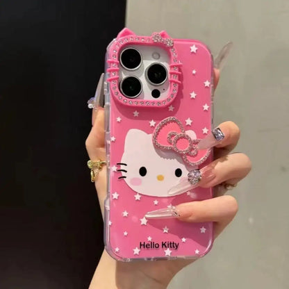 Cute Kitty With 3D Diamonds Bow Shiny Phone Case For iPhone Back Cover