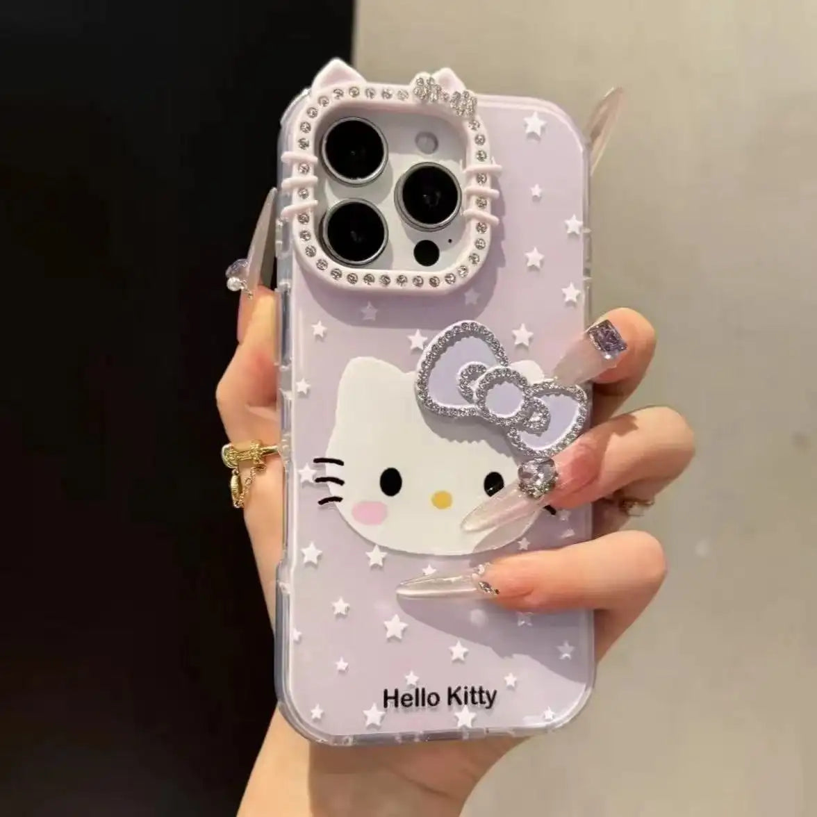 Cute Kitty With 3D Diamonds Bow Shiny Phone Case For iPhone Back Cover