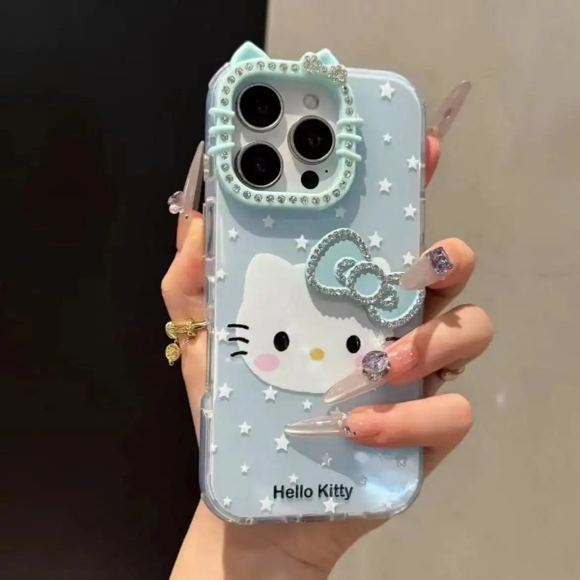 Cute Kitty With 3D Diamonds Bow Shiny Phone Case For iPhone Back Cover