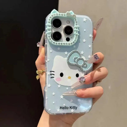 Cute Kitty With 3D Diamonds Bow Shiny Phone Case For iPhone Back Cover