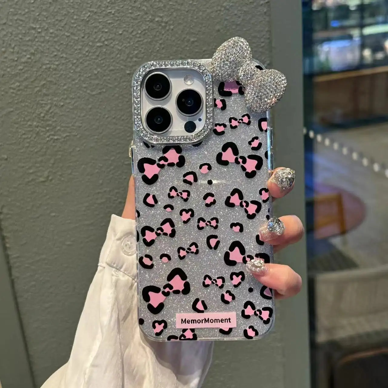 Cute Kitty With 3D Diamonds Bow Shiny Phone Case For iPhone Back Cover