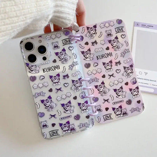 Cute Kuro Kitty Notebook Flip Phone Case For iPhone Clear Sari Back Cover