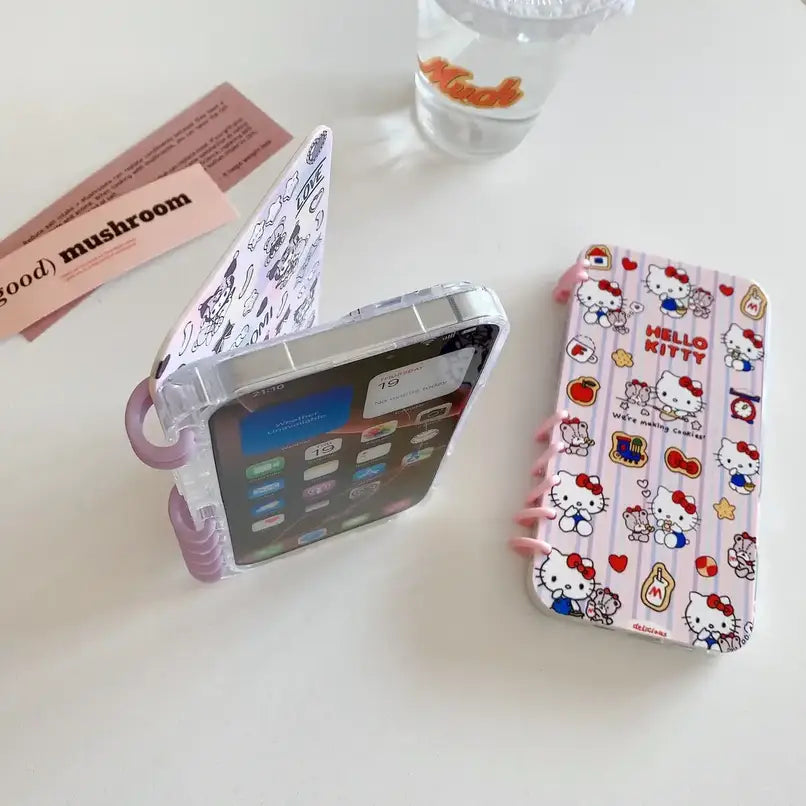 Cute Kuro Kitty Notebook Flip Phone Case For iPhone Clear Sari Back Cover
