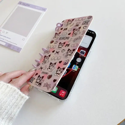 Cute Kuro Kitty Notebook Flip Phone Case For iPhone Clear Sari Back Cover