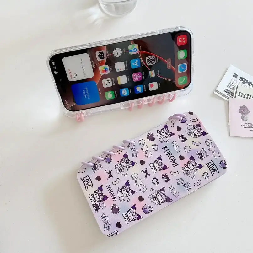 Cute Kuro Kitty Notebook Flip Phone Case For iPhone Clear Sari Back Cover