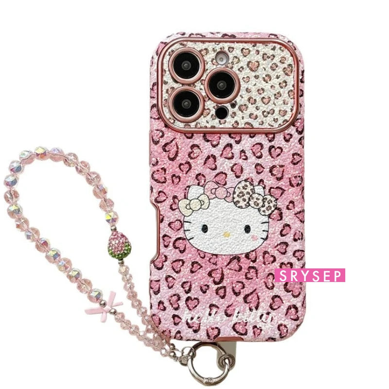 Cute Pink Leopard Kitty Lanyard Case For iPhone 17 16 15 14 13 Pro Max Plus