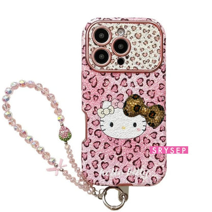 Cute Pink Leopard Kitty Lanyard Case For iPhone 17 16 15 14 13 Pro Max Plus