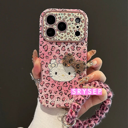 Cute Pink Leopard Kitty Lanyard Case For iPhone 17 16 15 14 13 Pro Max Plus