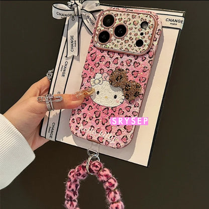 Cute Pink Leopard Kitty Lanyard Case For iPhone 17 16 15 14 13 Pro Max Plus