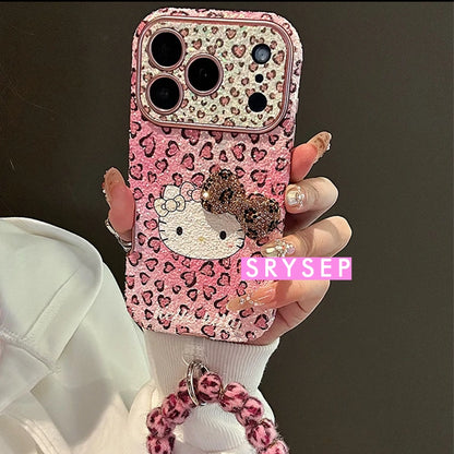 Cute Pink Leopard Kitty Lanyard Case For iPhone 17 16 15 14 13 Pro Max Plus
