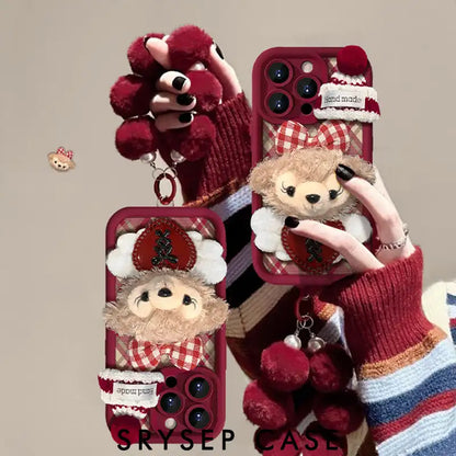 Cute Plush Shery Phone Case for iPhone Silicone Cover With Velvet Ball Phone Charm