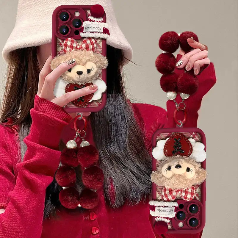 Cute Plush Shery Phone Case for iPhone Silicone Cover With Velvet Ball Phone Charm