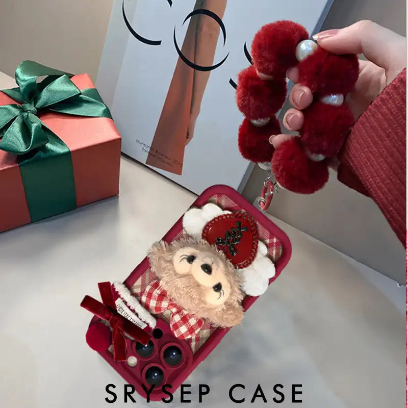 Cute Plush Shery Phone Case for iPhone Silicone Cover With Velvet Ball Phone Charm