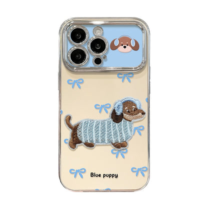 Cute Embroidered Puppy Charm Phone Case for iPhone 17 Air 16 15 14 13 12 11 X Pro Max Plus