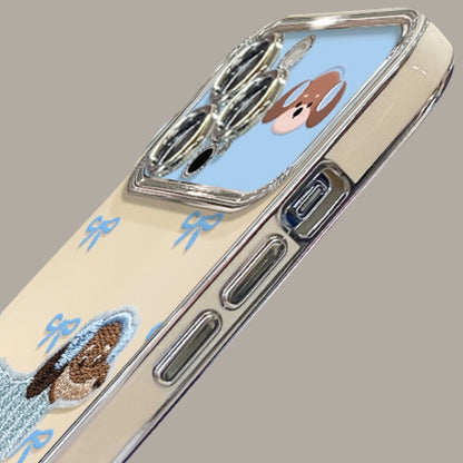 Cute Embroidered Puppy Charm Phone Case for iPhone 17 Air 16 15 14 13 12 11 X Pro Max Plus