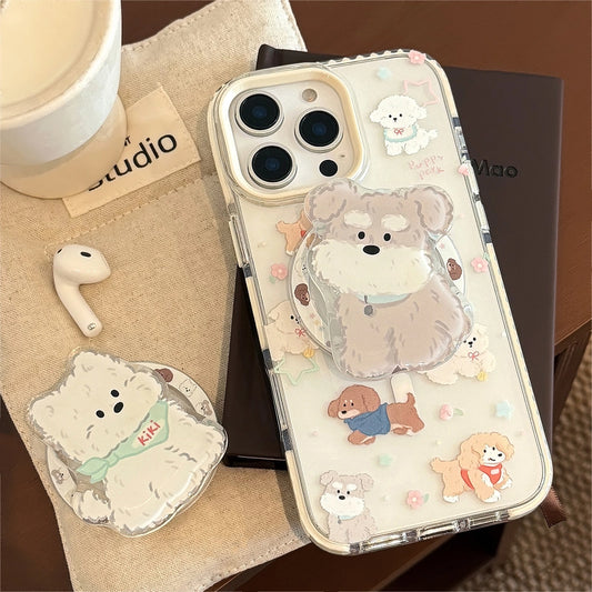 Cute Puppy Magnetic Dog Kickstand Print Bumper TPU Case for iPhone