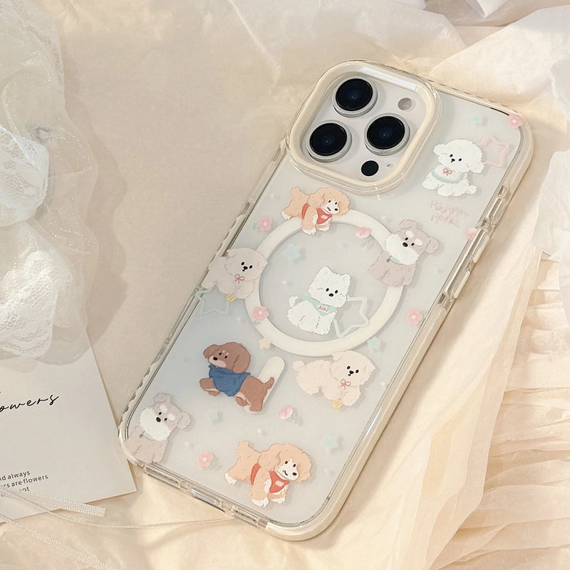 Cute Puppy PopSockets MagSafe TPU Phone Case for iPhone 17 16 15 14 13 12 11 Pro Max Plus 17 Air XR XS SE 8 7 Magnetic Dog Kickstand