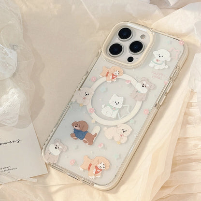 Cute Puppy PopSockets MagSafe TPU Phone Case for iPhone 17 16 15 14 13 12 11 Pro Max Plus 17 Air XR XS SE 8 7 Magnetic Dog Kickstand