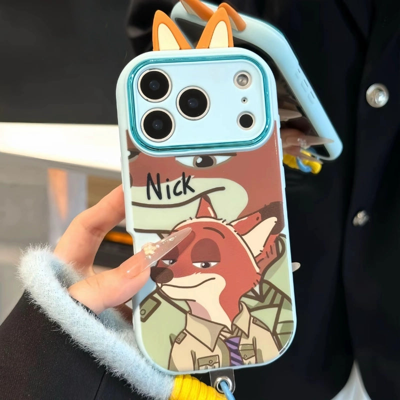 Cute Rabbit Fox Plush Lanyard Rope Cartoon Phone Case For All iPhone 17 Air Pro Max 16 Pro 15 14 13 12 11 Plus Cute Zootop Animals