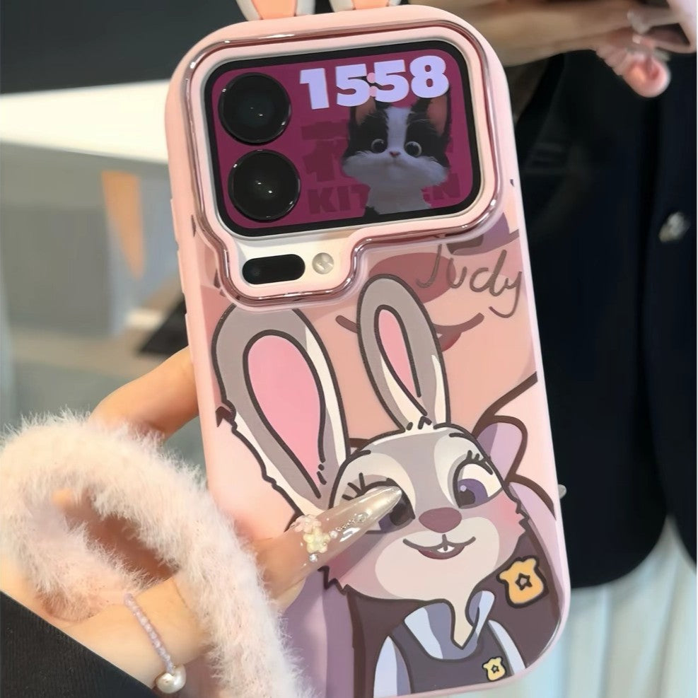 Cute Rabbit Fox Plush Lanyard Rope Cartoon Phone Case For All iPhone 17 Air Pro Max 16 Pro 15 14 13 12 11 Plus Cute Zootop Animals