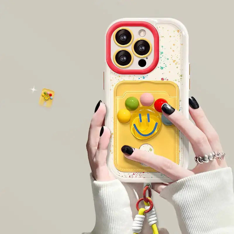 Cute Smile Polka Dot Phone Case for iPhone Card Holder Cover