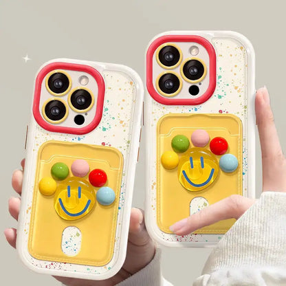 Cute Smile Polka Dot Phone Case for iPhone Card Holder Cover