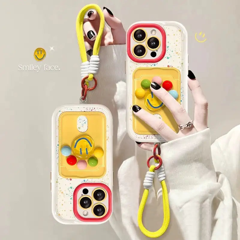 Cute Smile Polka Dot Phone Case for iPhone Card Holder Cover