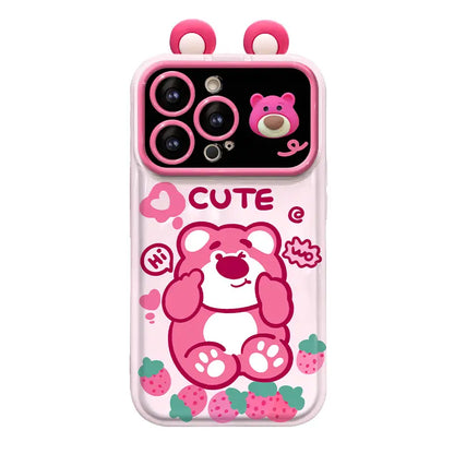 Cute Strawberry Bear Pooh Honey Mirror Phone Case For iPhone With Bracelet