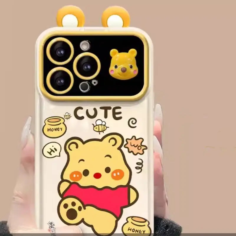 Cute Strawberry Bear Pooh Honey Mirror Phone Case For iPhone With Bracelet