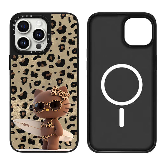 Cute Surfing Kitty Magnetic Phone Case for iPhone Mirror MagSafe Back Cover