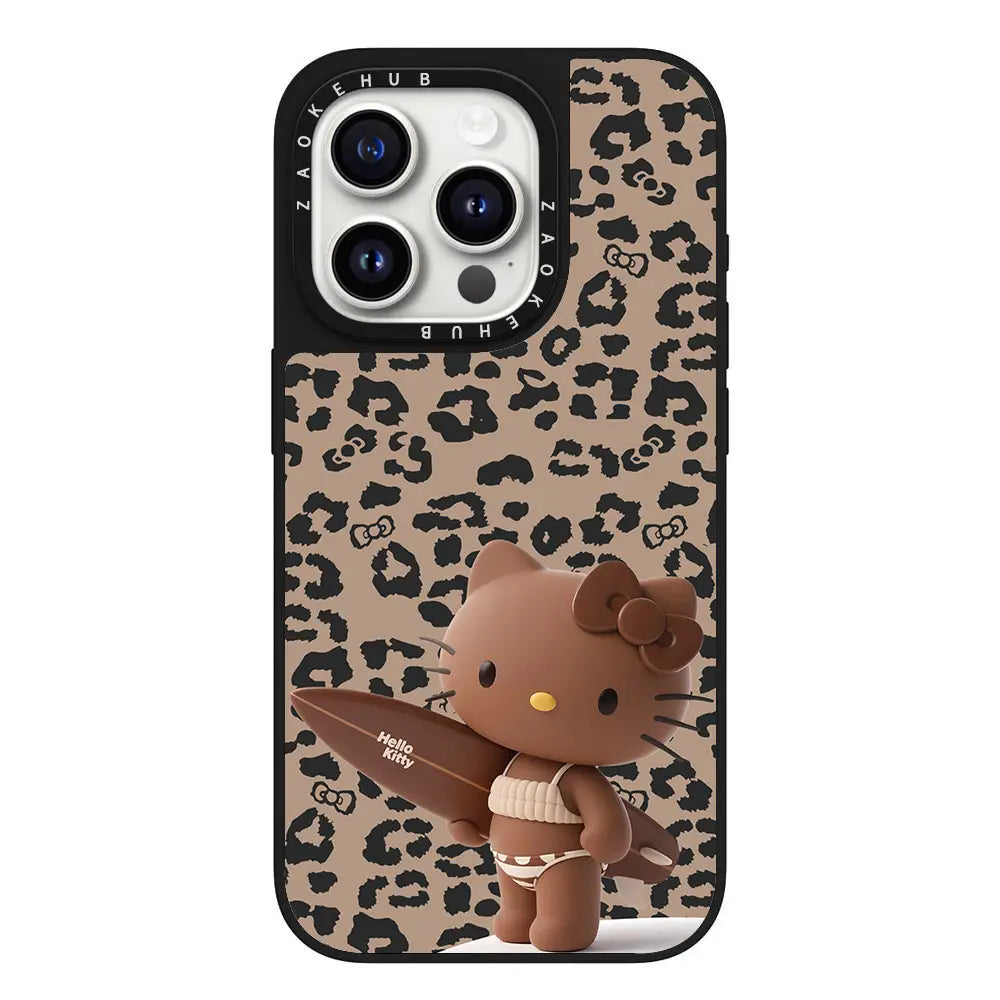 Cute Surfing Kitty Magnetic Phone Case for iPhone Mirror MagSafe Back Cover