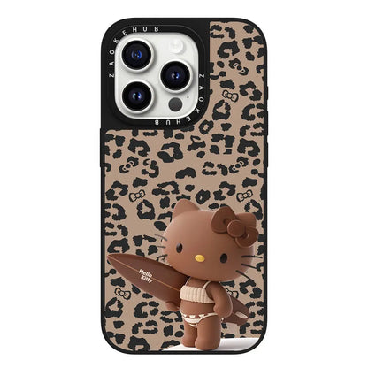 Cute Surfing Kitty Magnetic Phone Case for iPhone Mirror MagSafe Back Cover