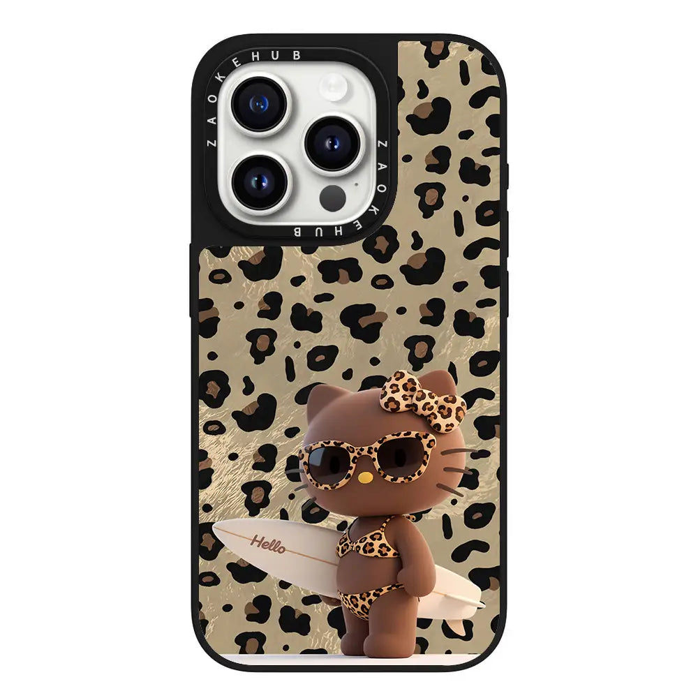 Cute Surfing Kitty Magnetic Phone Case for iPhone Mirror MagSafe Back Cover