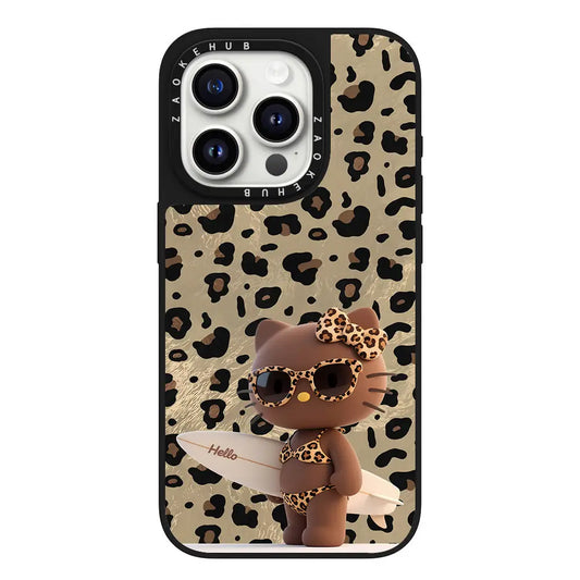 Cute Surfing Kitty Magnetic Phone Case for iPhone Mirror MagSafe Back Cover