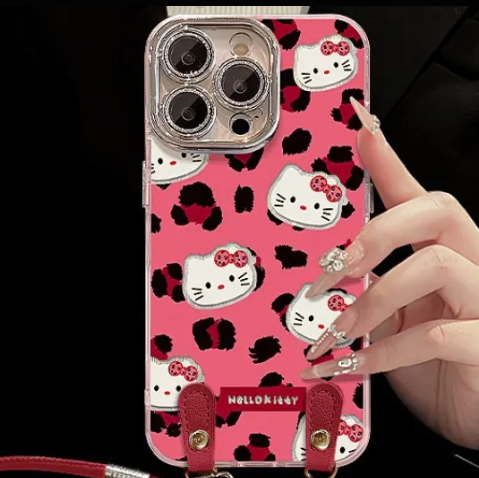 Leopard print Hello Kitty plush phone case
