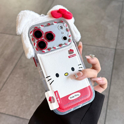 3D Plush Bowknot Hello Kitty Full Coverage Phone Case