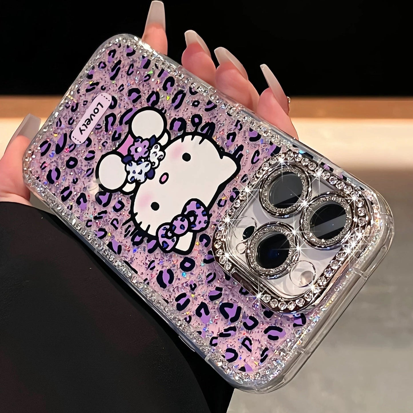 Pink and purple leopard print KT cat full frame bracket